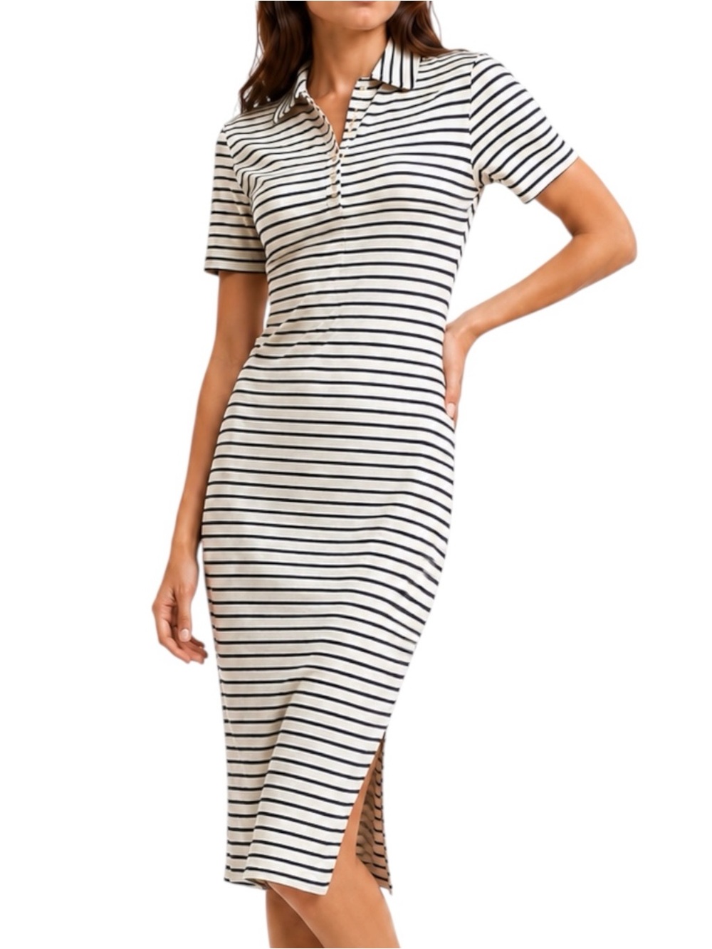 INES DE LA FRESSANGE PARIS Romane Stripe Polo Midi Dress Small